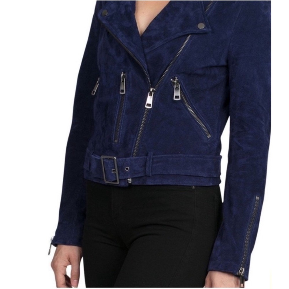 Bagatelle NYC Suede 100% Leather Moto Jacket‎ Full Zip Blue Women's Size Small